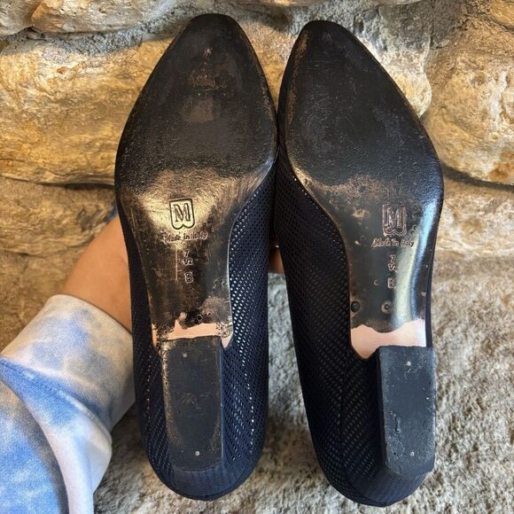 BRUNO MAGLI Vintage Amber Mamba Blue Lizard Embossed Suede Low Heel Pumps 7.5 - Picture 3 of 5